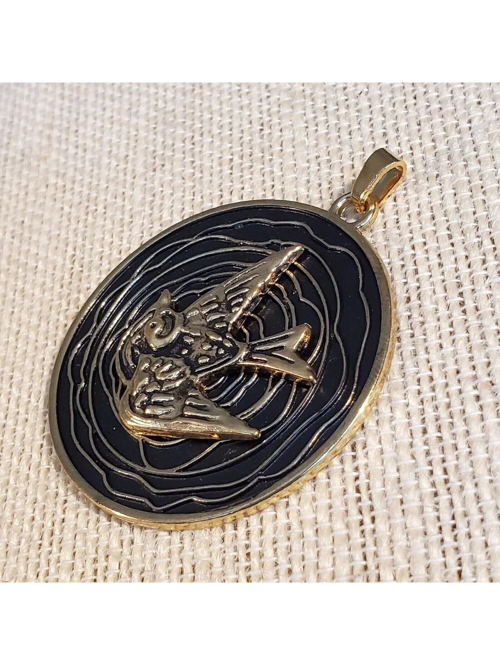 New Vintage 90s Peace Dove Antique Gold Black Alloy Metal Dimensional Pendant
